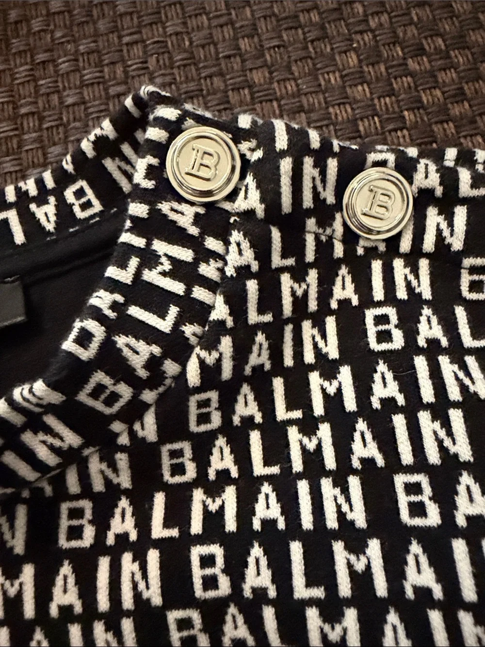 Balmain Kids Black & White Monogram Crewneck Sweater 18M
